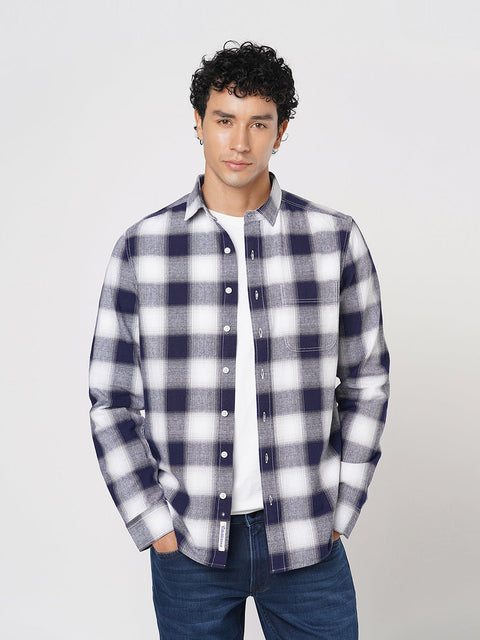 NAVY CHECKERED COTTON SHIRT-Shirt - 251133690