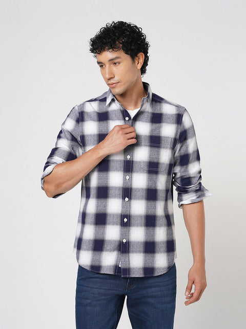 NAVY CHECKERED COTTON SHIRT-Shirt - 251133690