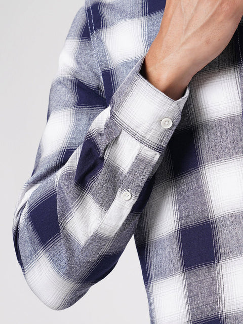 NAVY CHECKERED COTTON SHIRT-Shirt - 251133690