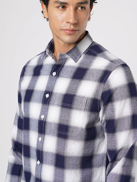 NAVY CHECKERED COTTON SHIRT-Shirt - 251133690