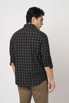 NAVY CHECKERED TAILORED FIT COTTON SHIRT-Shirt - 260134275