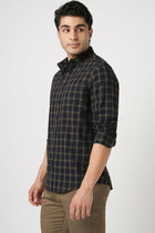 NAVY CHECKERED TAILORED FIT COTTON SHIRT-Shirt - 260134275