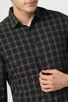 NAVY CHECKERED TAILORED FIT COTTON SHIRT-Shirt - 260134275