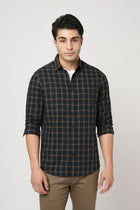 NAVY CHECKERED TAILORED FIT COTTON SHIRT-Shirt - 260134275