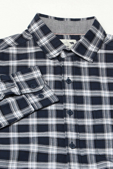 Navy Checkered Tailored Fit Shirt - Shirts - 250330868