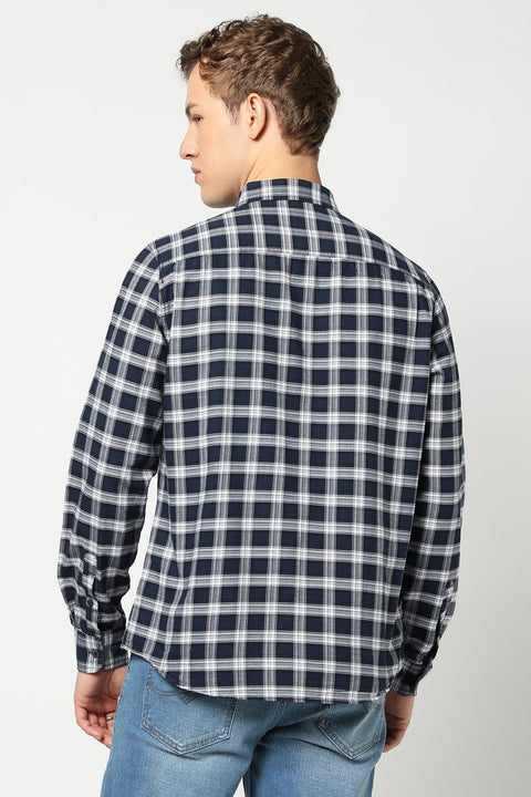 Navy Checkered Tailored Fit Shirt - Shirts - 250330868