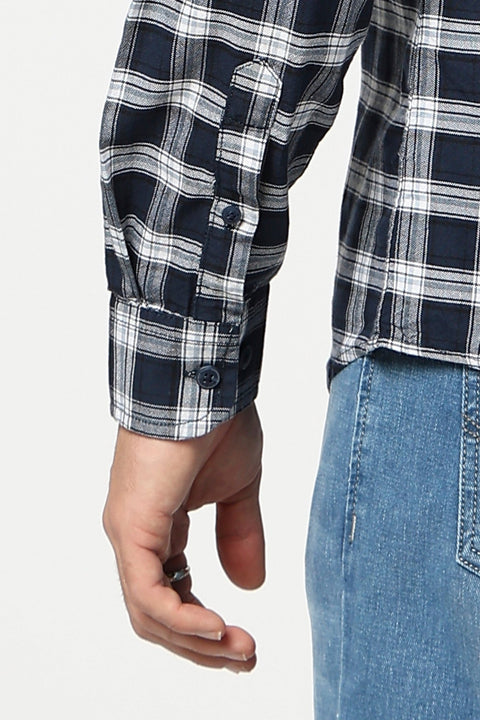 Navy Checkered Tailored Fit Shirt - Shirts - 250330868