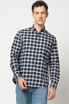Navy Checkered Tailored Fit Shirt - Shirts - 250330868