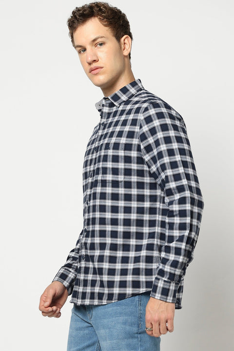 Navy Checkered Tailored Fit Shirt - Shirts - 250330868