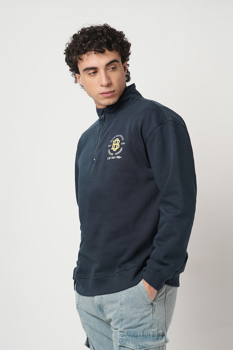 NAVY HIGH NECK SWEATSHIRT - Sweatshirt - 250960060
