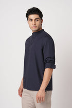 NAVY MANDARIN COLLAR KURTA - Kurta - 251134011