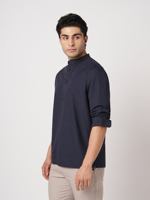 NAVY MANDARIN COLLAR KURTA - Kurta - 251134011