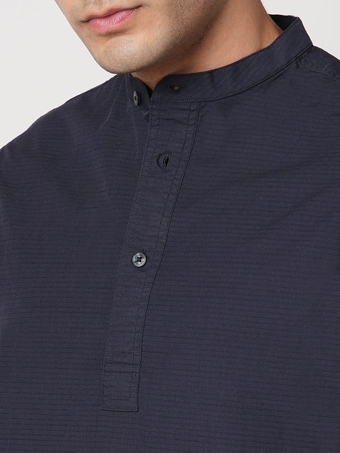 NAVY MANDARIN COLLAR KURTA - Kurta - 251134011