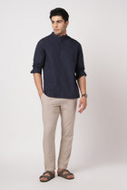 NAVY MANDARIN COLLAR KURTA - Kurta - 251134011