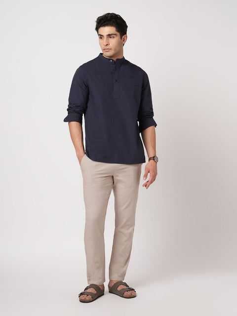 NAVY MANDARIN COLLAR KURTA - Kurta - 251134011