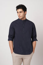 NAVY MANDARIN COLLAR KURTA - Kurta - 251134011