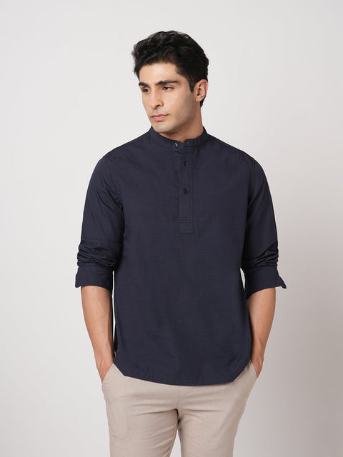 NAVY MANDARIN COLLAR KURTA - Kurta - 251134011