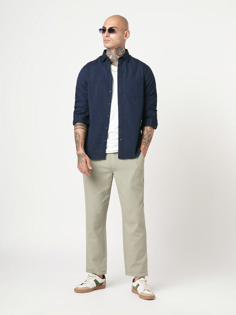 NAVY PLAIN COTTON SHIRT-Shirt - 260134410
