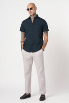 NAVY PLAIN HALF SLEEVE SHIRT-Shirt - 260134340