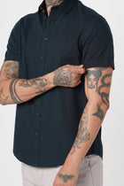 NAVY PLAIN HALF SLEEVE SHIRT-Shirt - 260134340