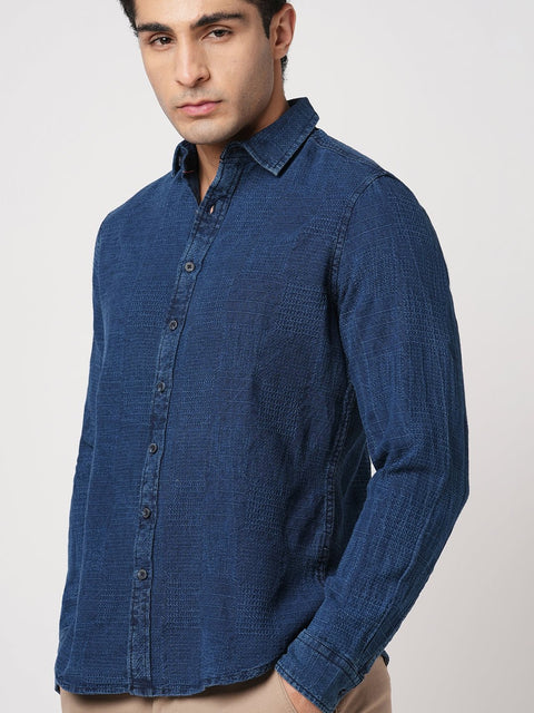 NAVY PLAIN TAILORED FIT SHIRT-Shirt - 250230378