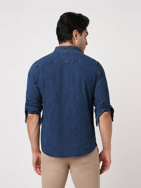 NAVY PLAIN TAILORED FIT SHIRT-Shirt - 250230378