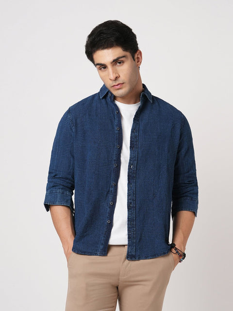 NAVY PLAIN TAILORED FIT SHIRT-Shirt - 250230378