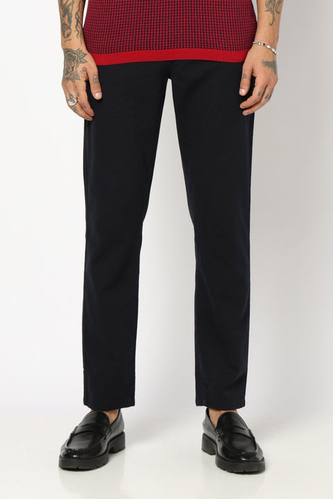NAVY PLAIN TRAVELLER FIT COTTON TROUSER - Trousers - 250840874