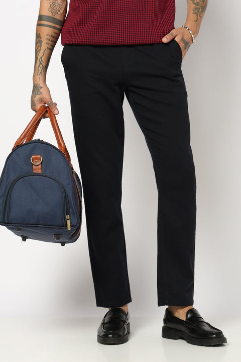 NAVY PLAIN TRAVELLER FIT COTTON TROUSER - Trousers - 250840874