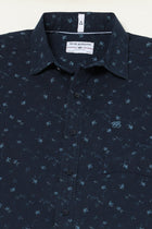 NAVY PRINTED HALF SLEEVE LINEN SHIRT-Shirt - 221223795