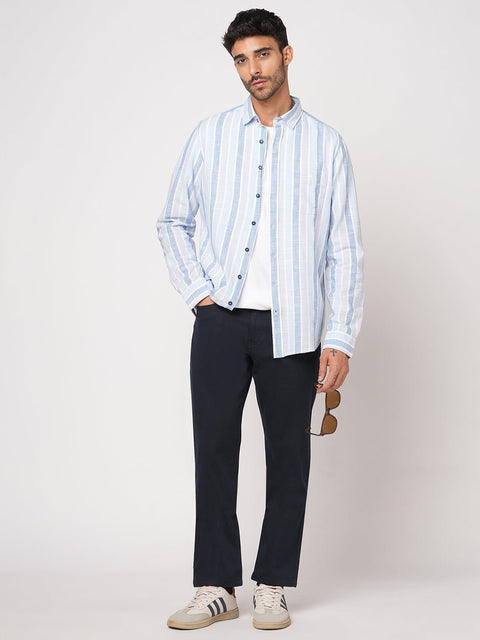 NAVY STAIGHT FIT DOBBY TROUSER - Trousers - 251241607