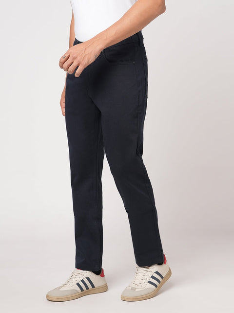 NAVY STAIGHT FIT DOBBY TROUSER - Trousers - 251241607