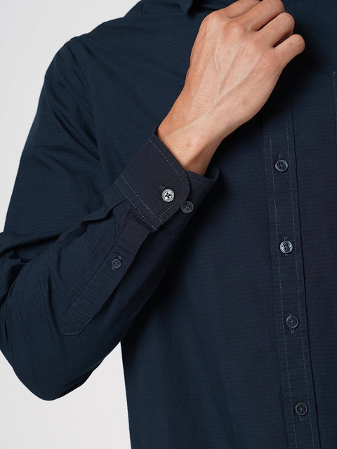 NAVY STRIPED COTTON SHIRT-Shirt - 251033495