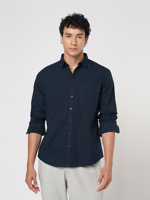 NAVY STRIPED COTTON SHIRT-Shirt - 251033495