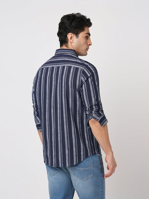 NAVY STRIPED TAILORED FIT COTTON SHIRT-Shirt - 251133746