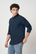NAVY TAILORED FIT COTTON SHIRT-Shirt - 250932633