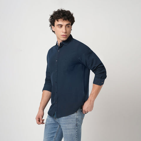 NAVY TAILORED FIT COTTON SHIRT-Shirt - 250932633