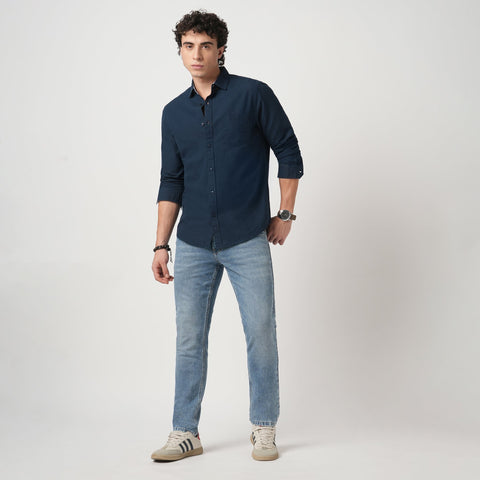 NAVY TAILORED FIT COTTON SHIRT-Shirt - 250932633