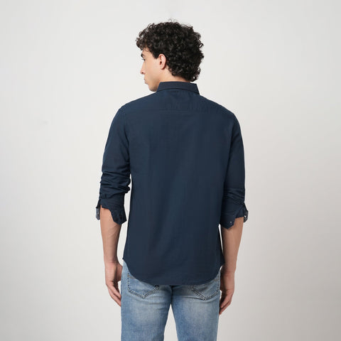 NAVY TAILORED FIT COTTON SHIRT-Shirt - 250932633