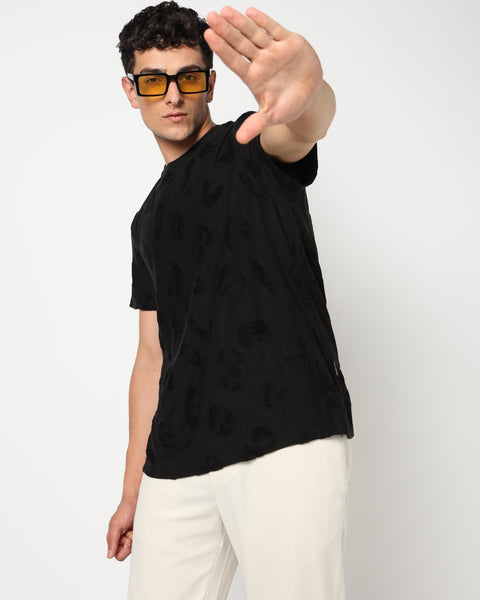 NEVIX Black Textured T-Shirt - T-Shirt - 2411300994