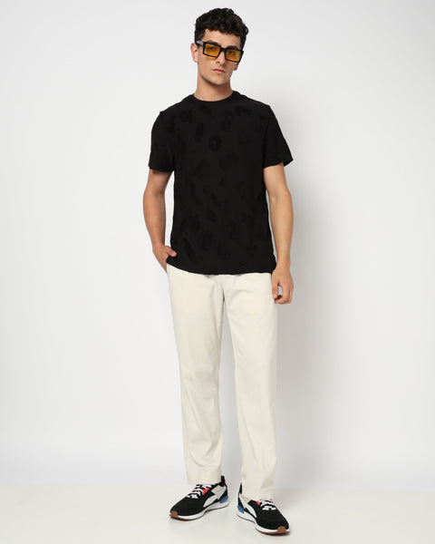 NEVIX Black Textured T-Shirt - T-Shirt - 2411300994