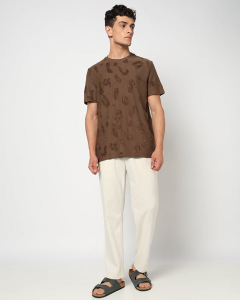 NEVIX Brown Textured T-Shirt - T-Shirt - 2411300988