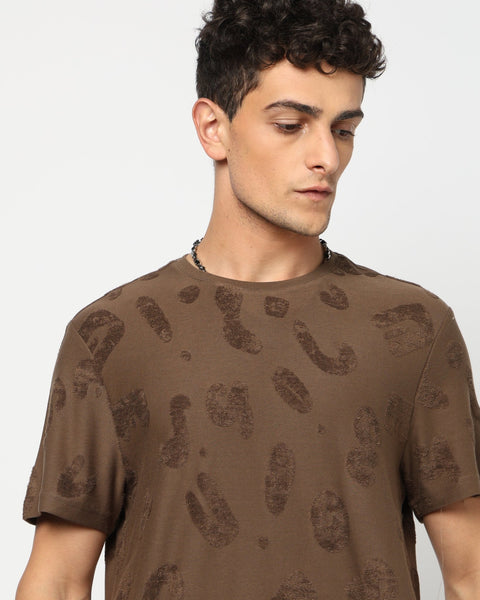 NEVIX Brown Textured T-Shirt - T-Shirt - 2411300988