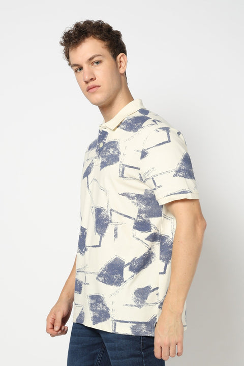 Off white Abstract Printed Polo - Shirts - 