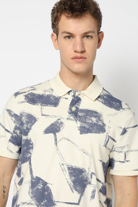 Off white Abstract Printed Polo - Shirts - 