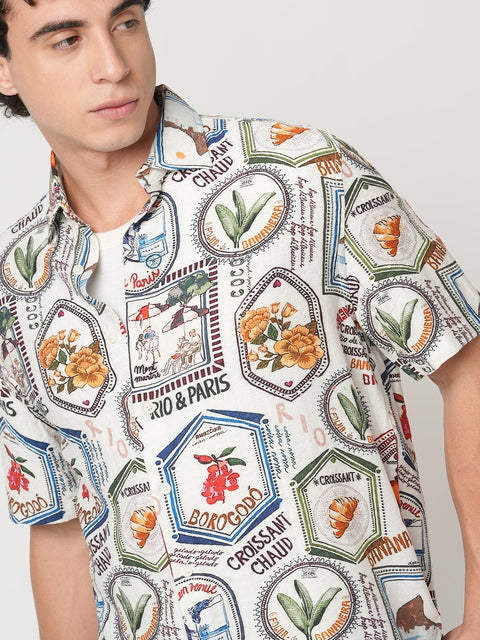 OFF WHITE BRAZIL STAMP PRINTED SHIRT-Shirt - 250932515