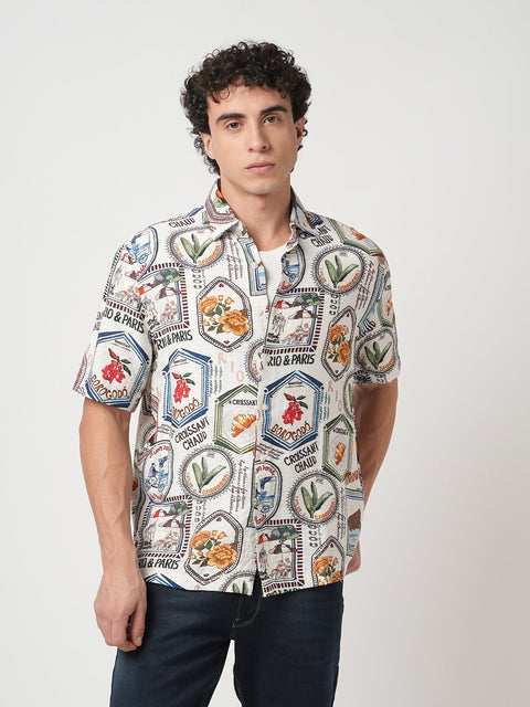 OFF WHITE BRAZIL STAMP PRINTED SHIRT-Shirt - 250932515