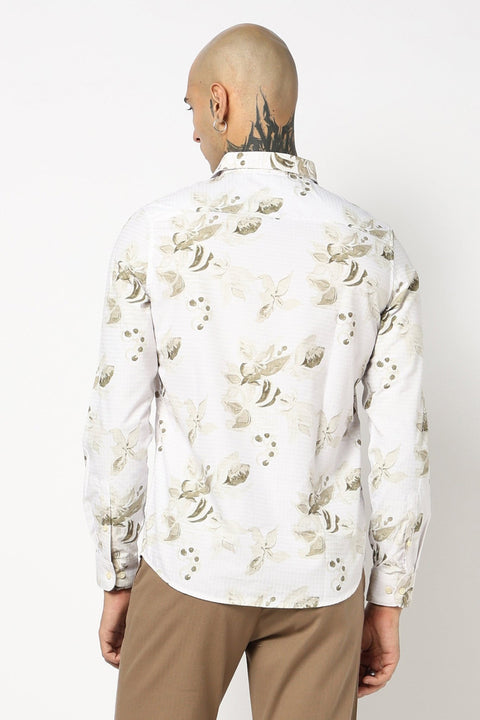 OFF WHITE FLORAL PRINTED COTTON SLUB SHIRT-Shirt - 250731871
