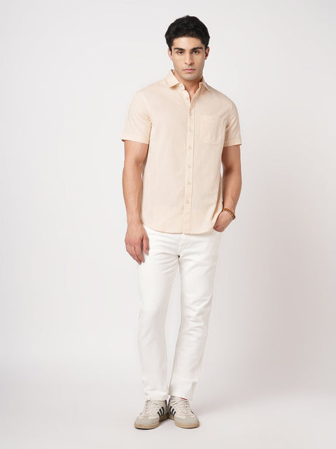 OFF WHITE PLAIN HALF SLEEVE SHIRT-Shirt - 260134345