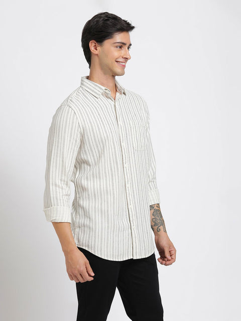 Off White Striped Cotton Shirt - Shirt - 240527986